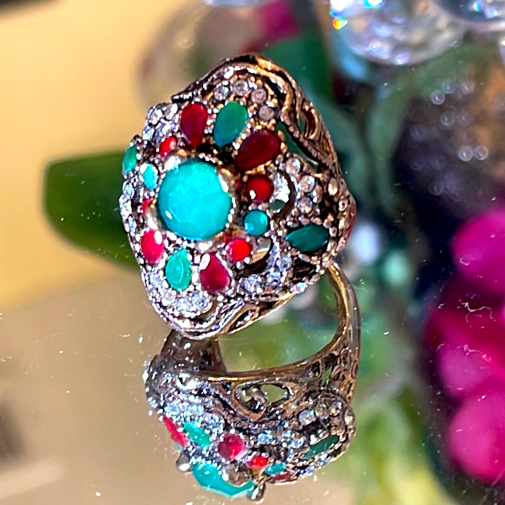 Emerald, Ruby & White Topaz Ring